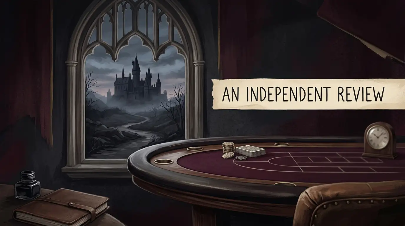 Gothic editorial illustration representing a Dracula Casino review for UK readers